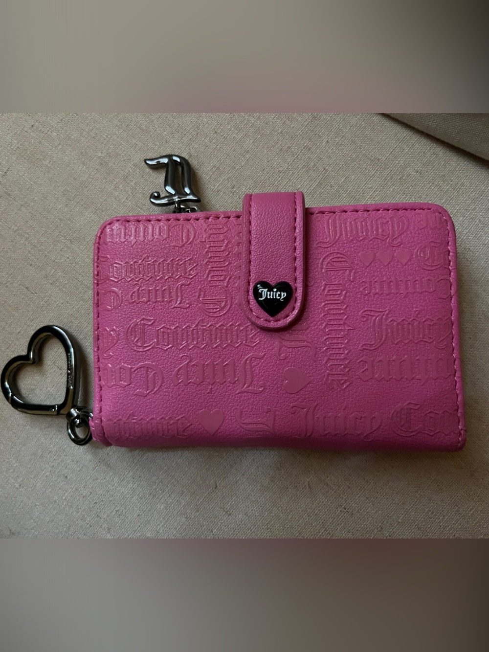 Juicy Couture Hot Pink Embossed wallet with Heart Keyring
